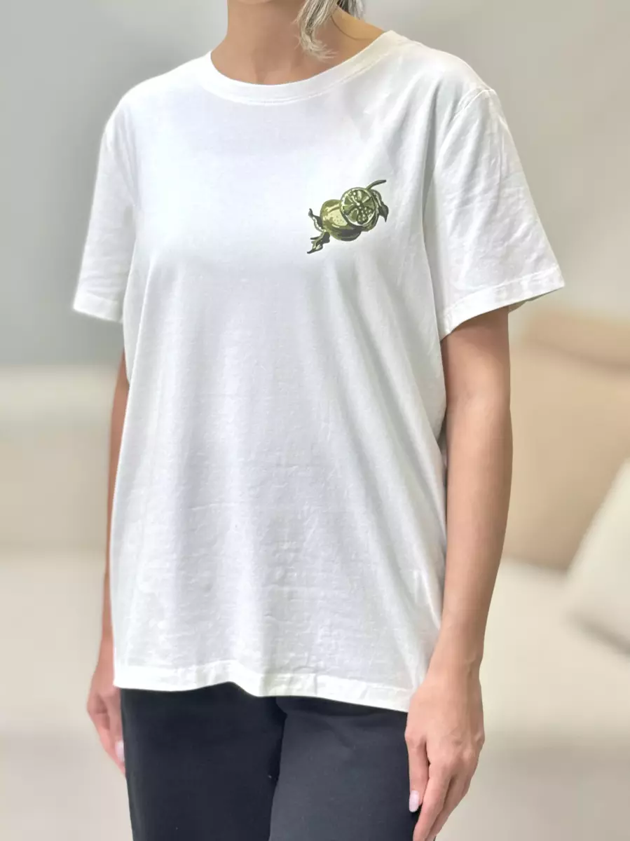 تیشرت چاپ دار نگین دار طرح لیمو و گیلاس zero