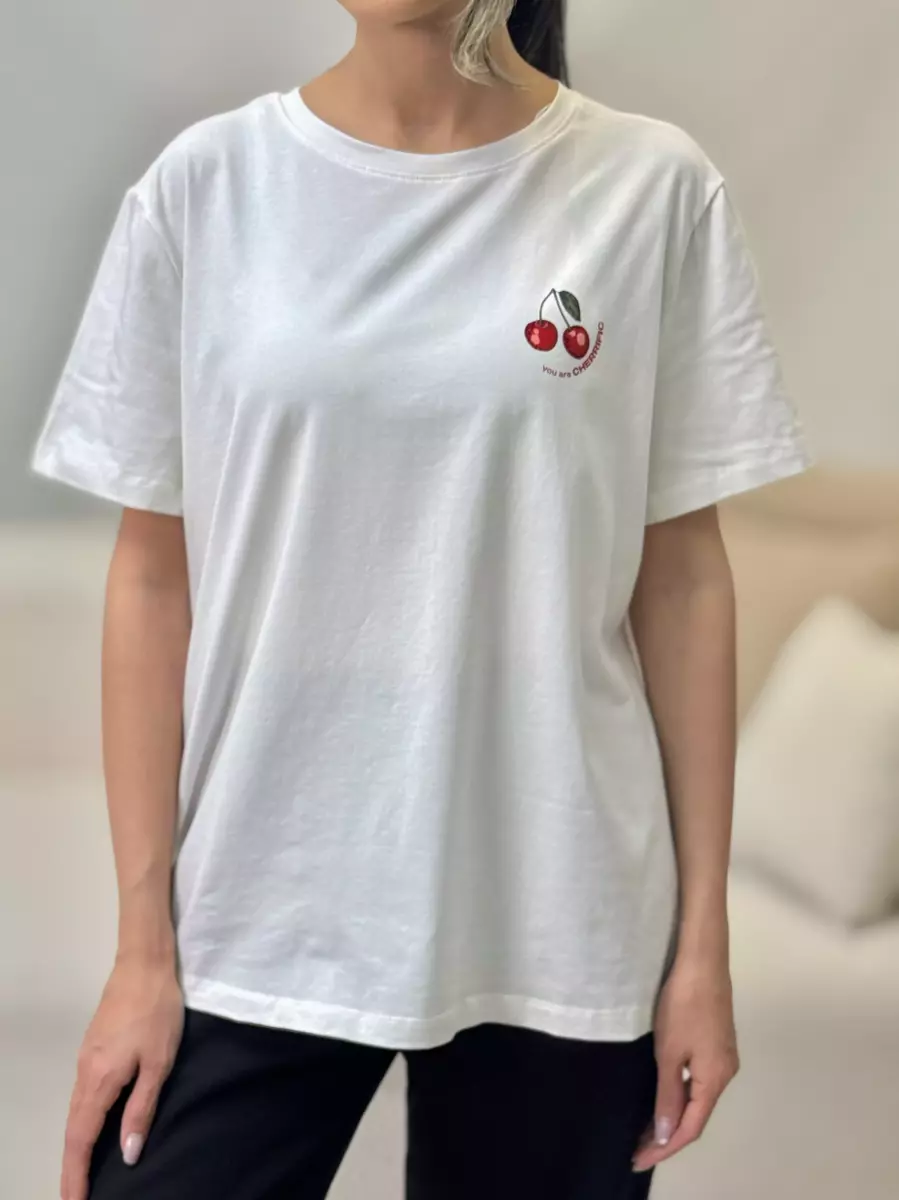 تیشرت چاپ دار نگین دار طرح لیمو و گیلاس zero