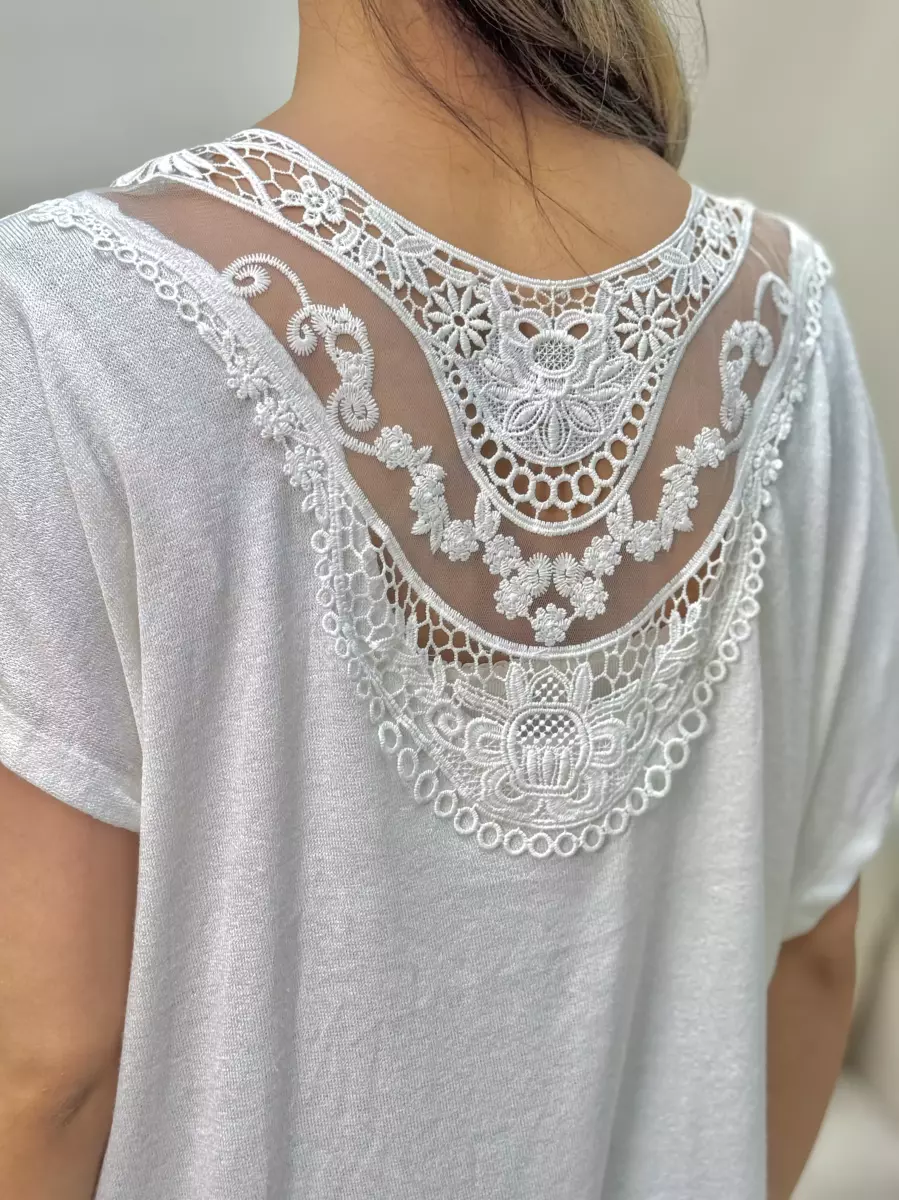 تیشرت پشت گیپور سرمه ای و سفید