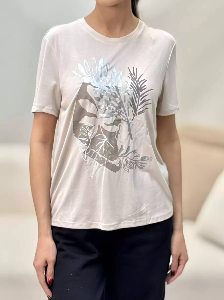 تیشرت طلاکوب چاپ دار کرم و سبز