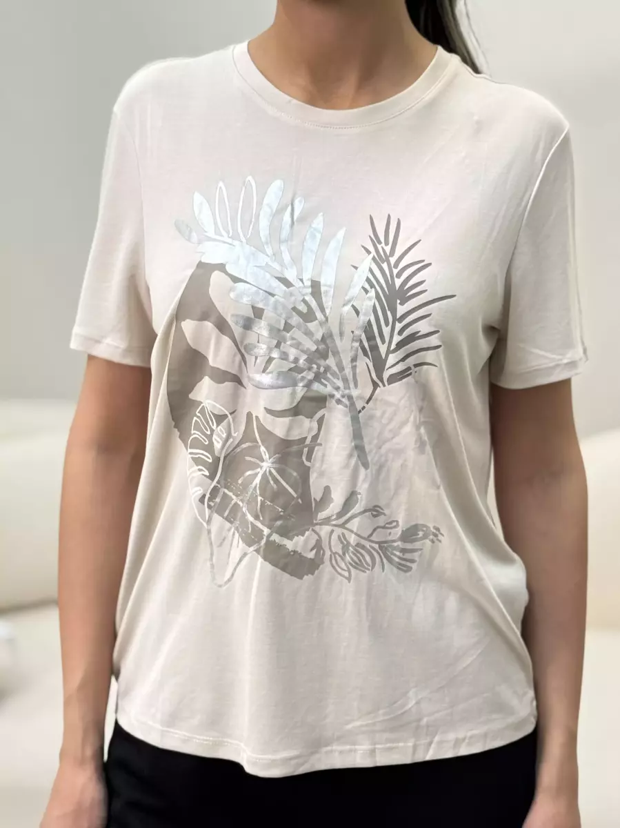 تیشرت طلاکوب چاپ دار کرم و سبز