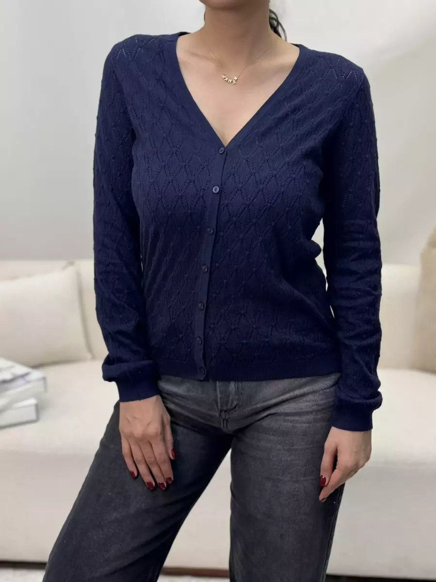 ژاکت بافت سرمه ای و سفید