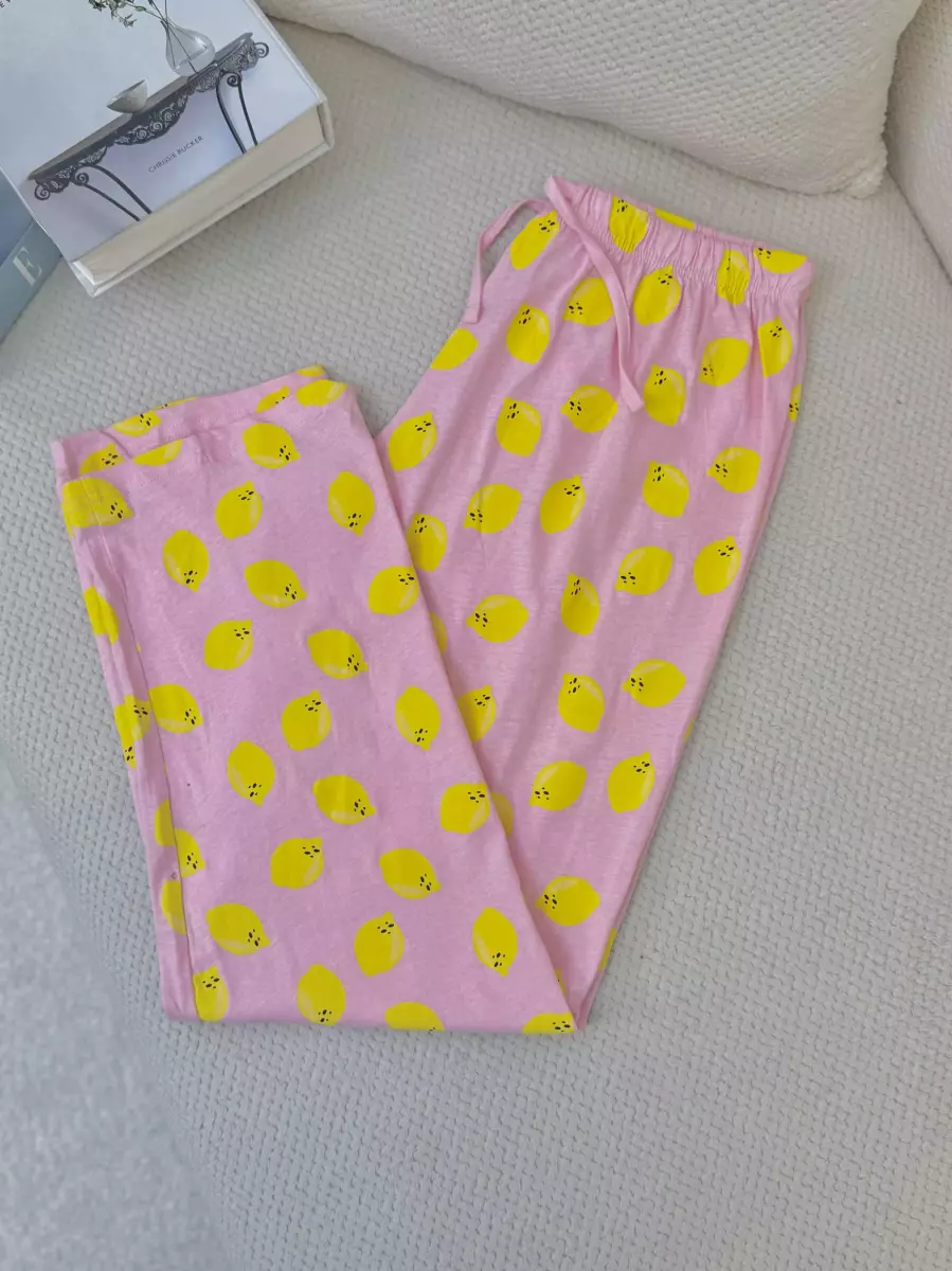 شلوار راحتی صورتی طرح لیمو