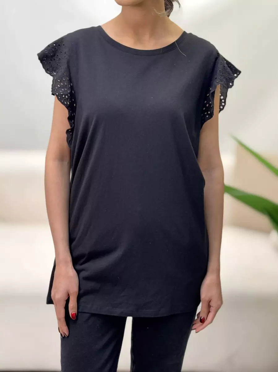 تیشرت قواره دار آستین  خامه دوزی(2رنگ)