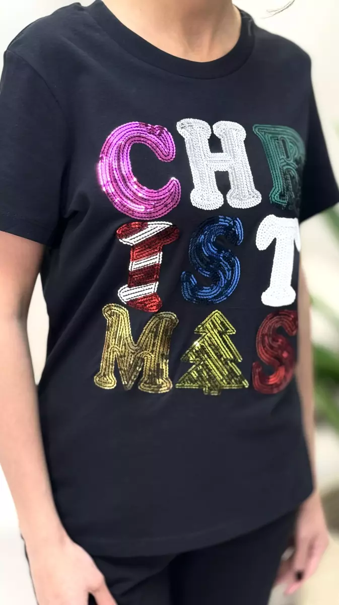 تیشرت پولک دوزی طرح کریسمس