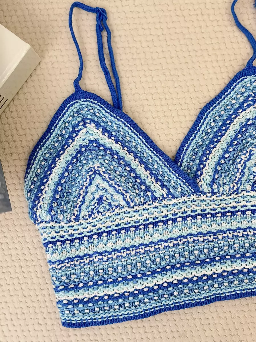 نیم تنه قلاب بافی آبی