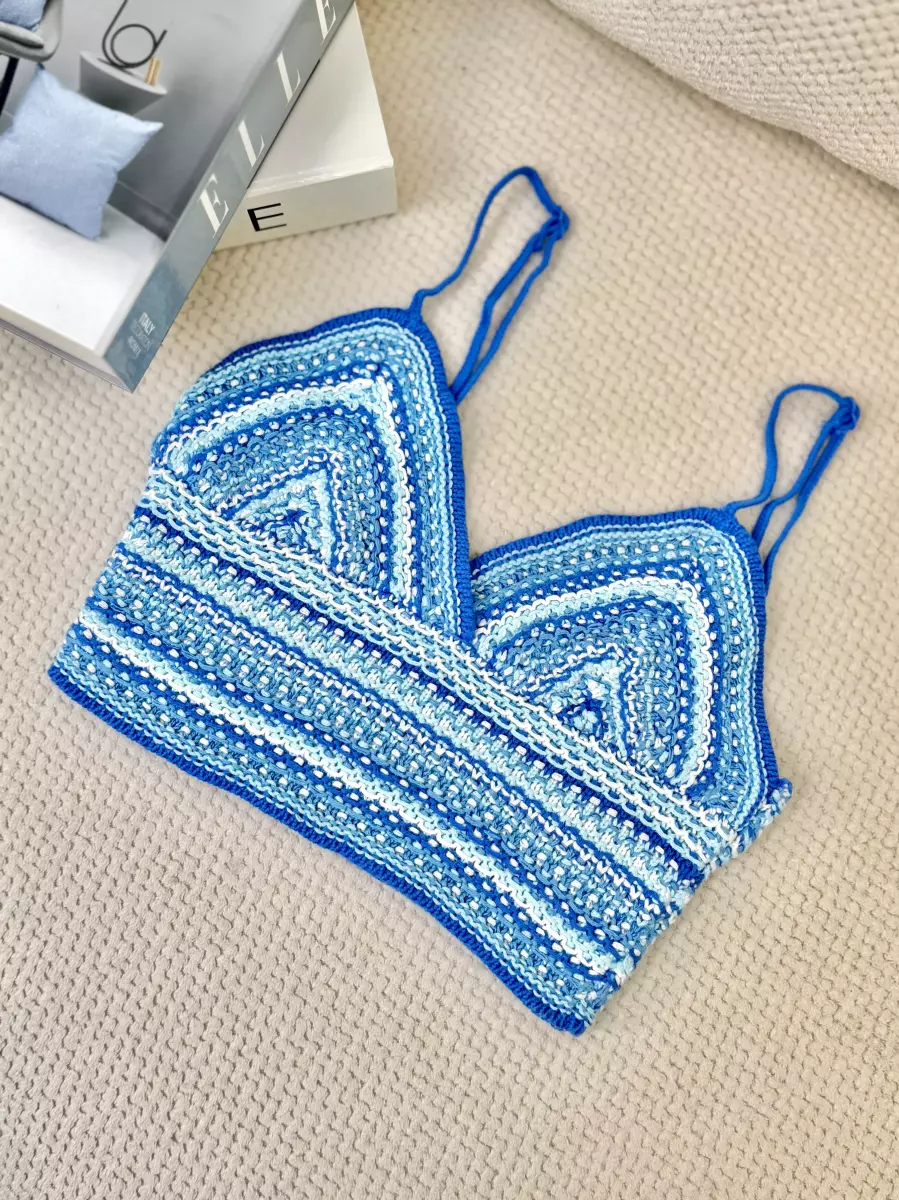 نیم تنه قلاب بافی آبی