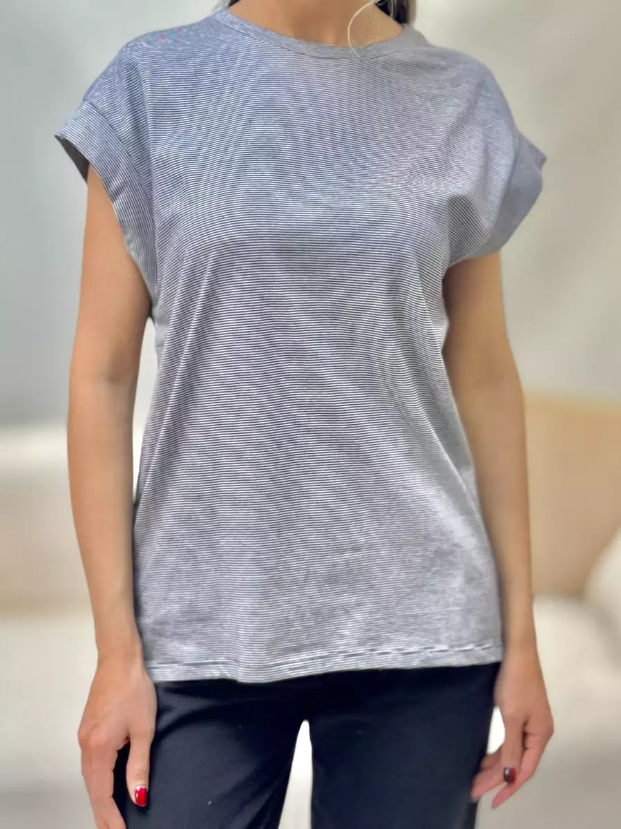 تیشرت آستین سرخود راه راه ریز