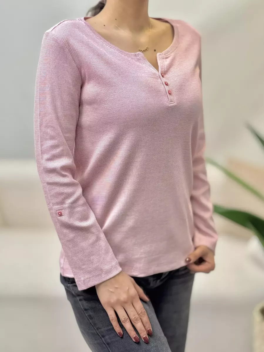 بلوز آستین بلند راه راه سه دکمه TOM TAILOR