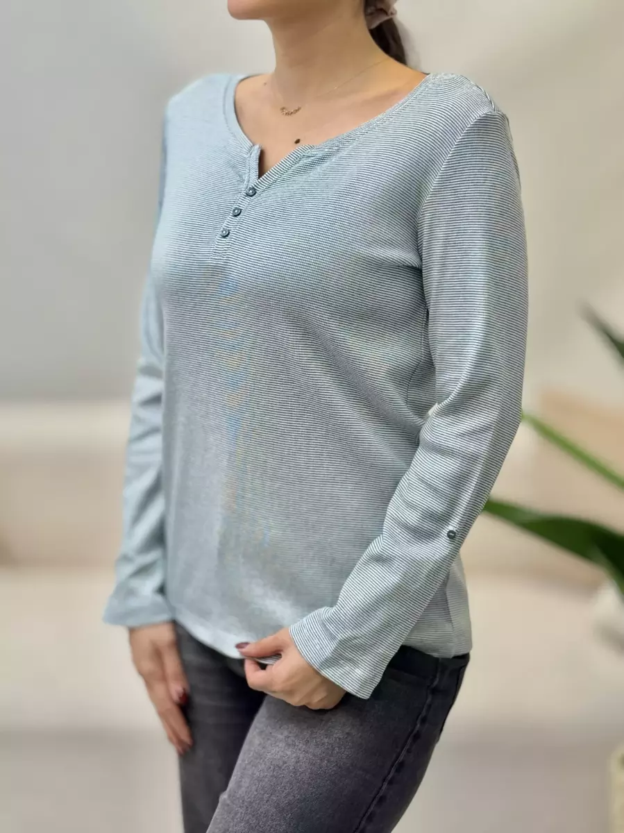 بلوز آستین بلند راه راه سه دکمه TOM TAILOR