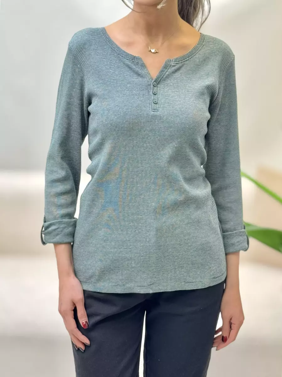 بلوز آستین بلند راه راه سه دکمه TOM TAILOR