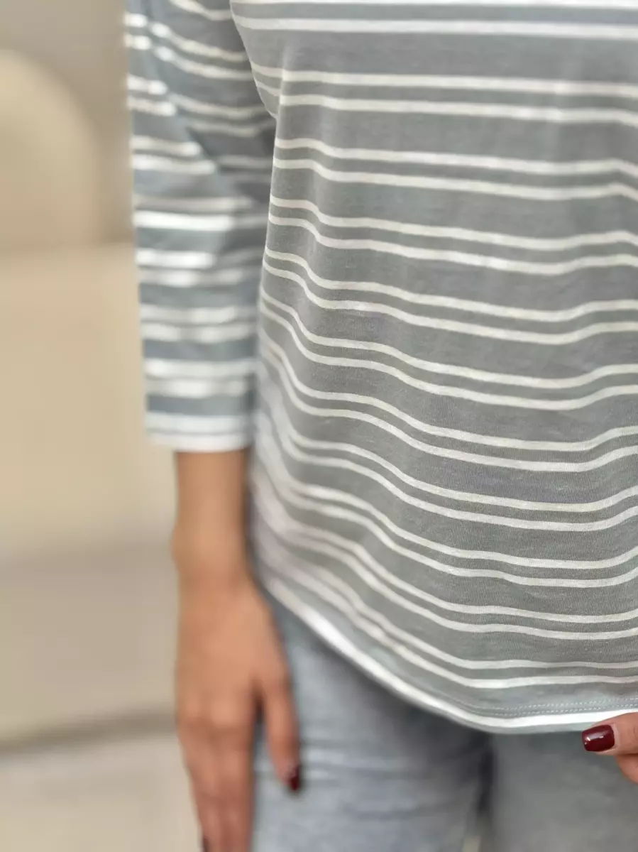 بلوز آستین بلند راه راه آبی