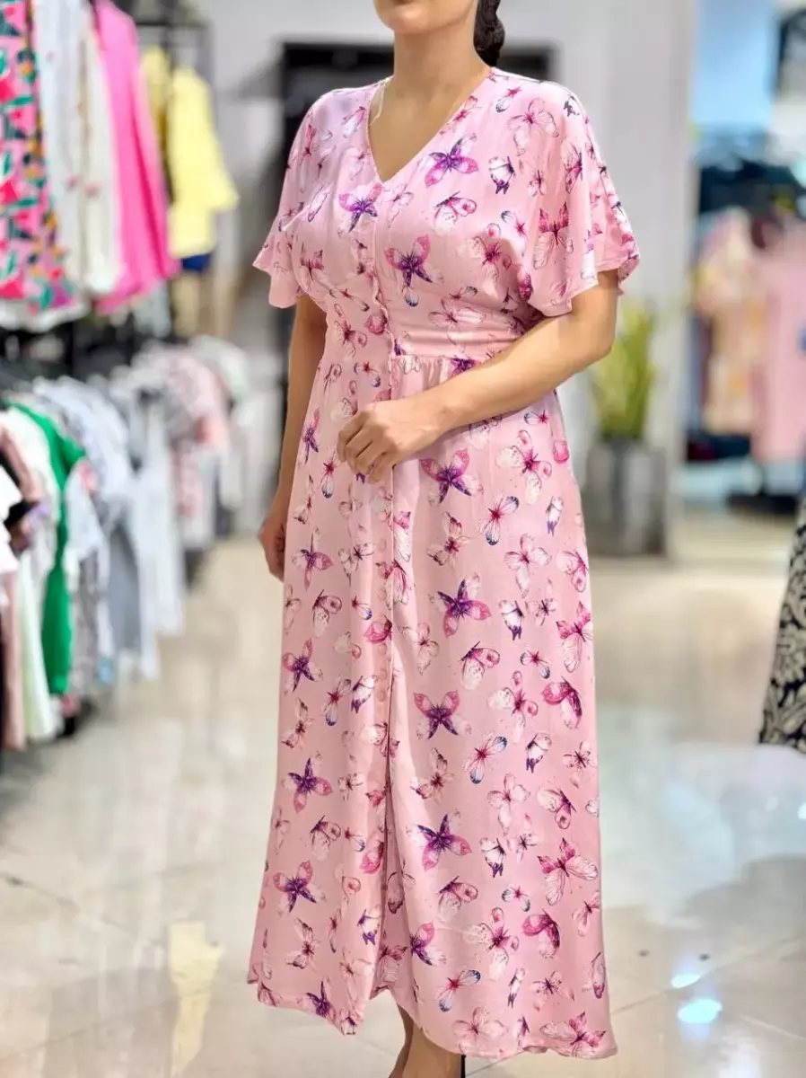پیراهن بلند پروانه صورتی