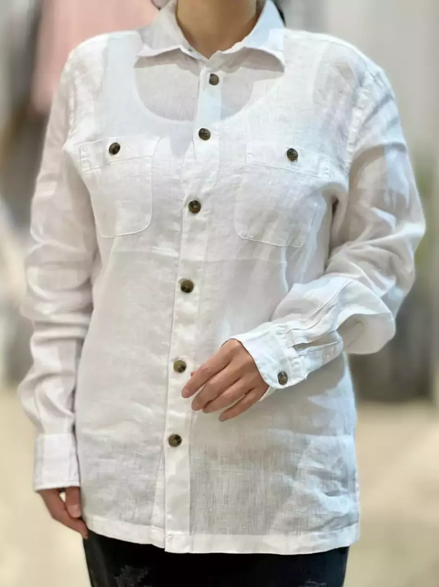 شومیز لینن جیب دکمه دار(سفید)