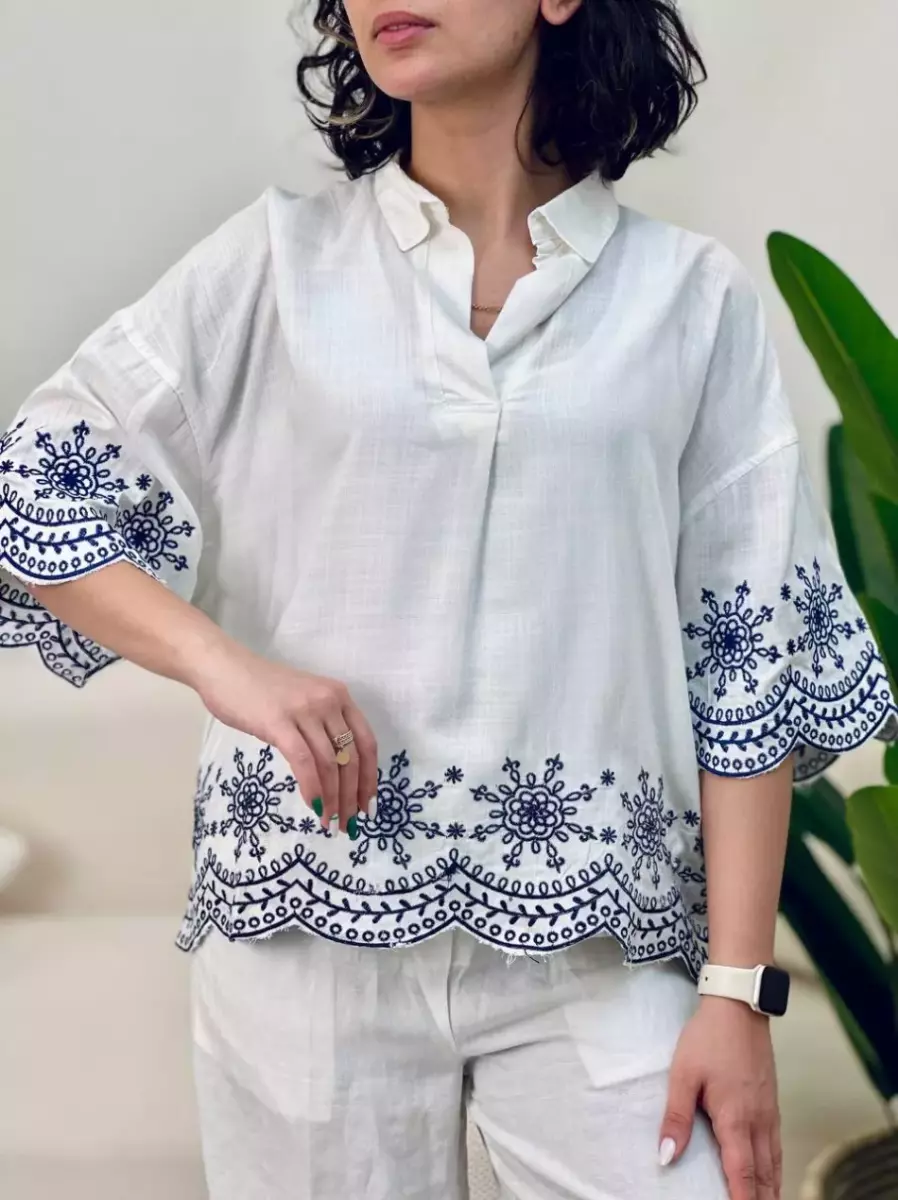 شومیز پایین گلدوزی سفید