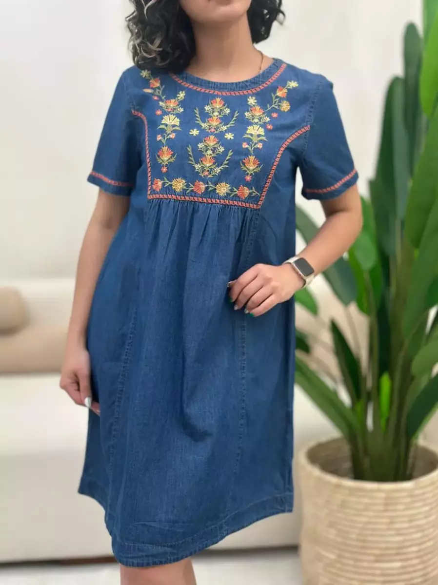 پیراهن جین گلدوزی رنگی
