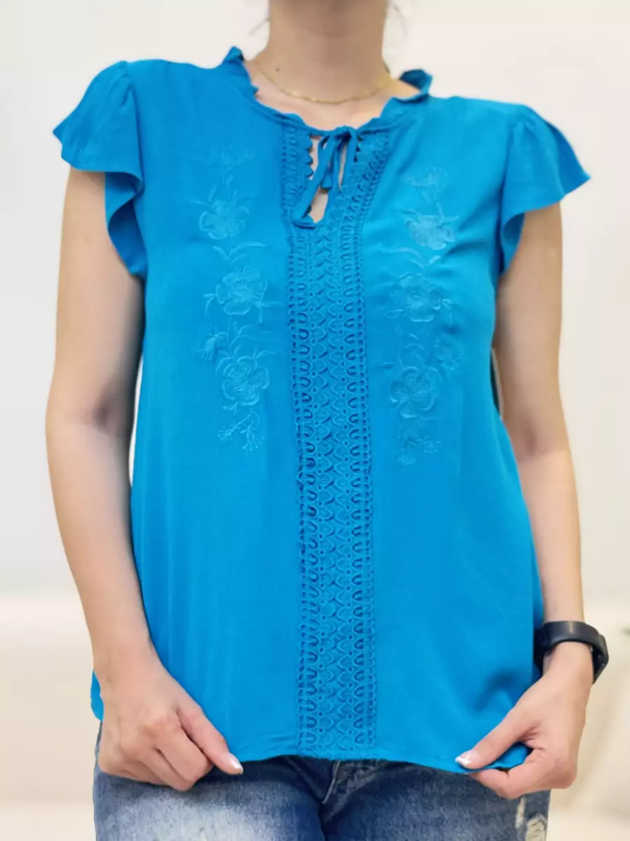 شومیز آبی گلدوزی