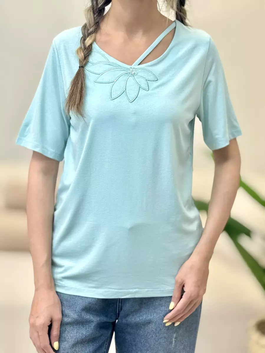 تیشرتlady(سبزآبی/سفید)