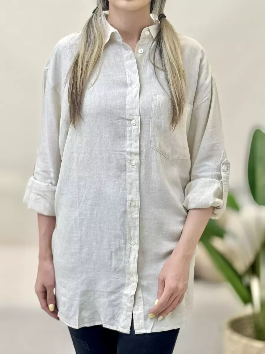 شومیز لینن کرم ساده