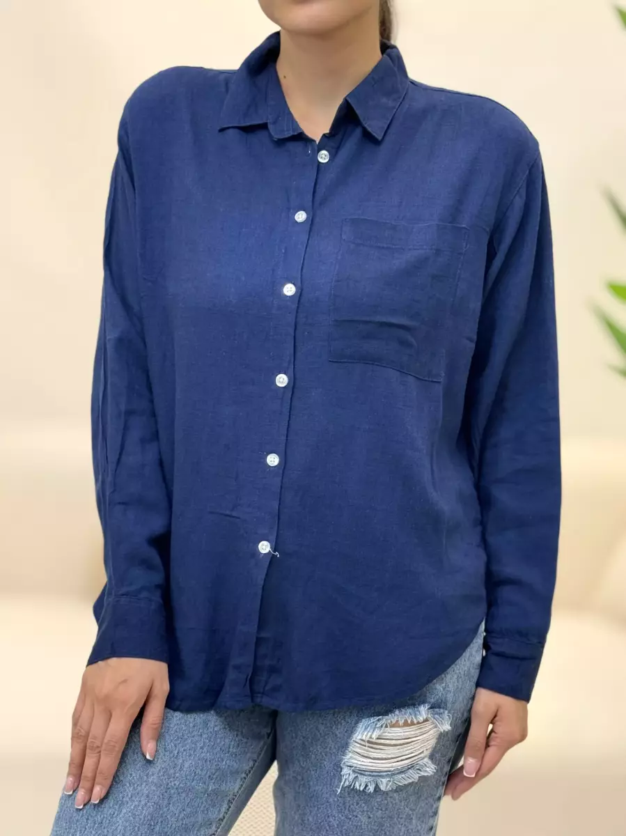شومیز لینن تک جیب mango
