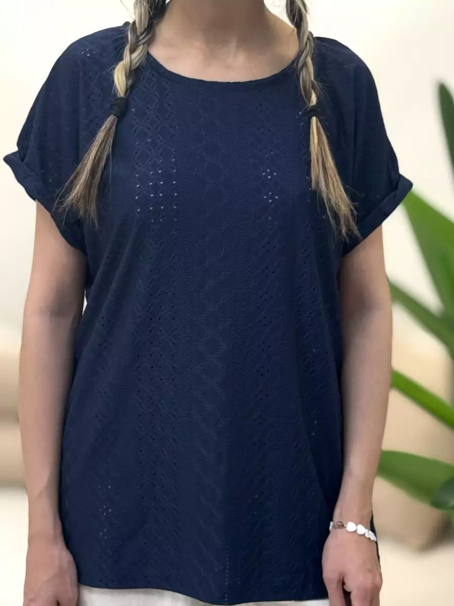 تیشرت خامه دوزی مشکی و سرمه ای