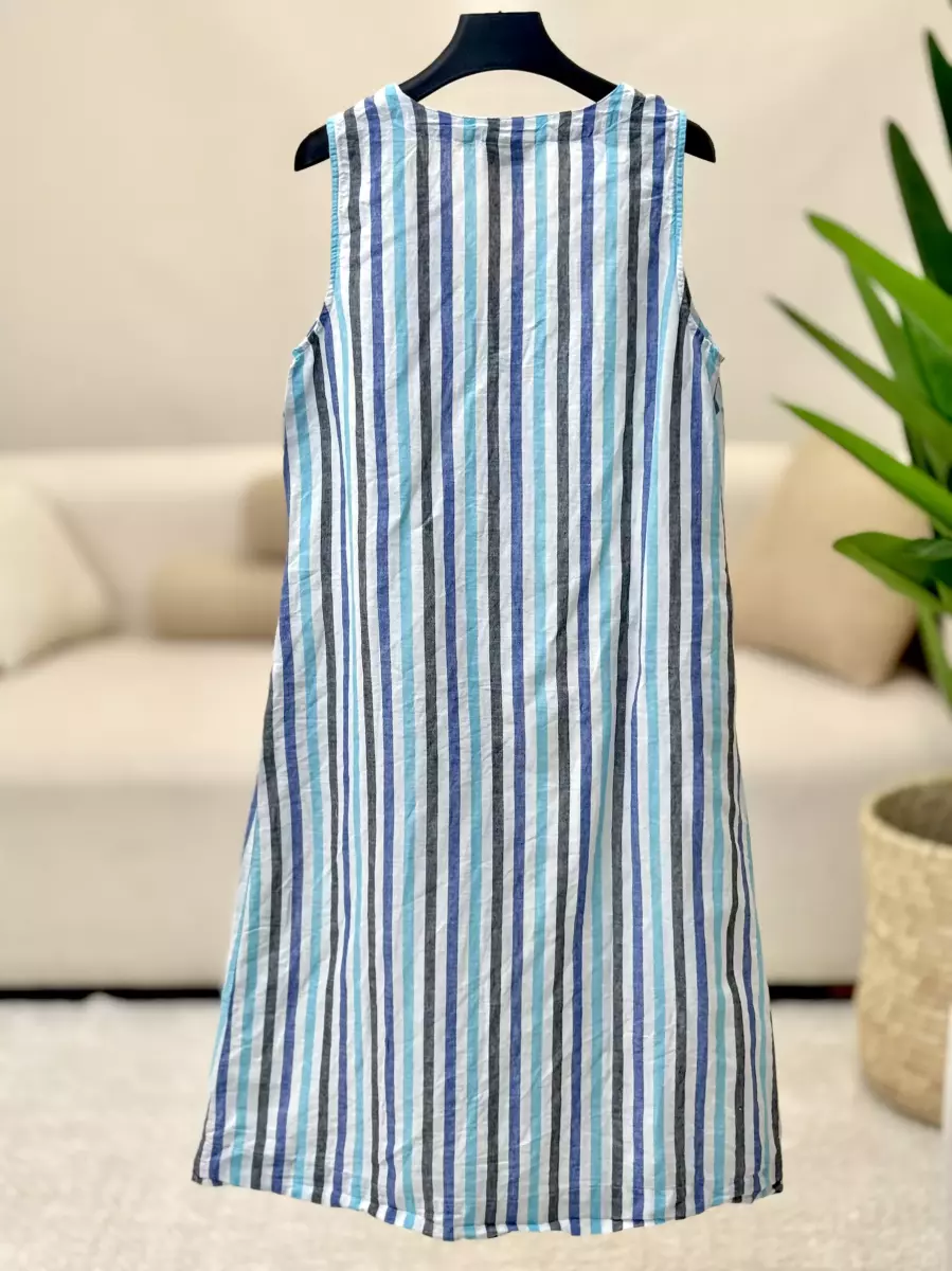 پیراهن لینن راه راه دکمه دار