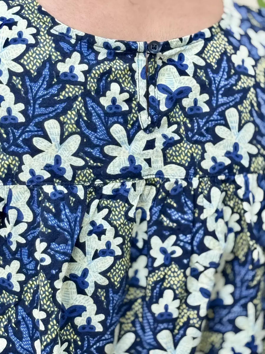 تاپ لینن گلدار آبی