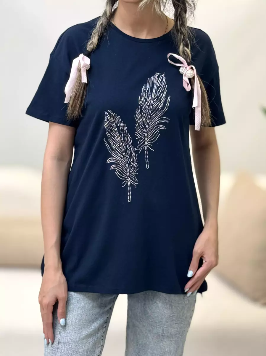 تیشرت سرمه ای نگین دار