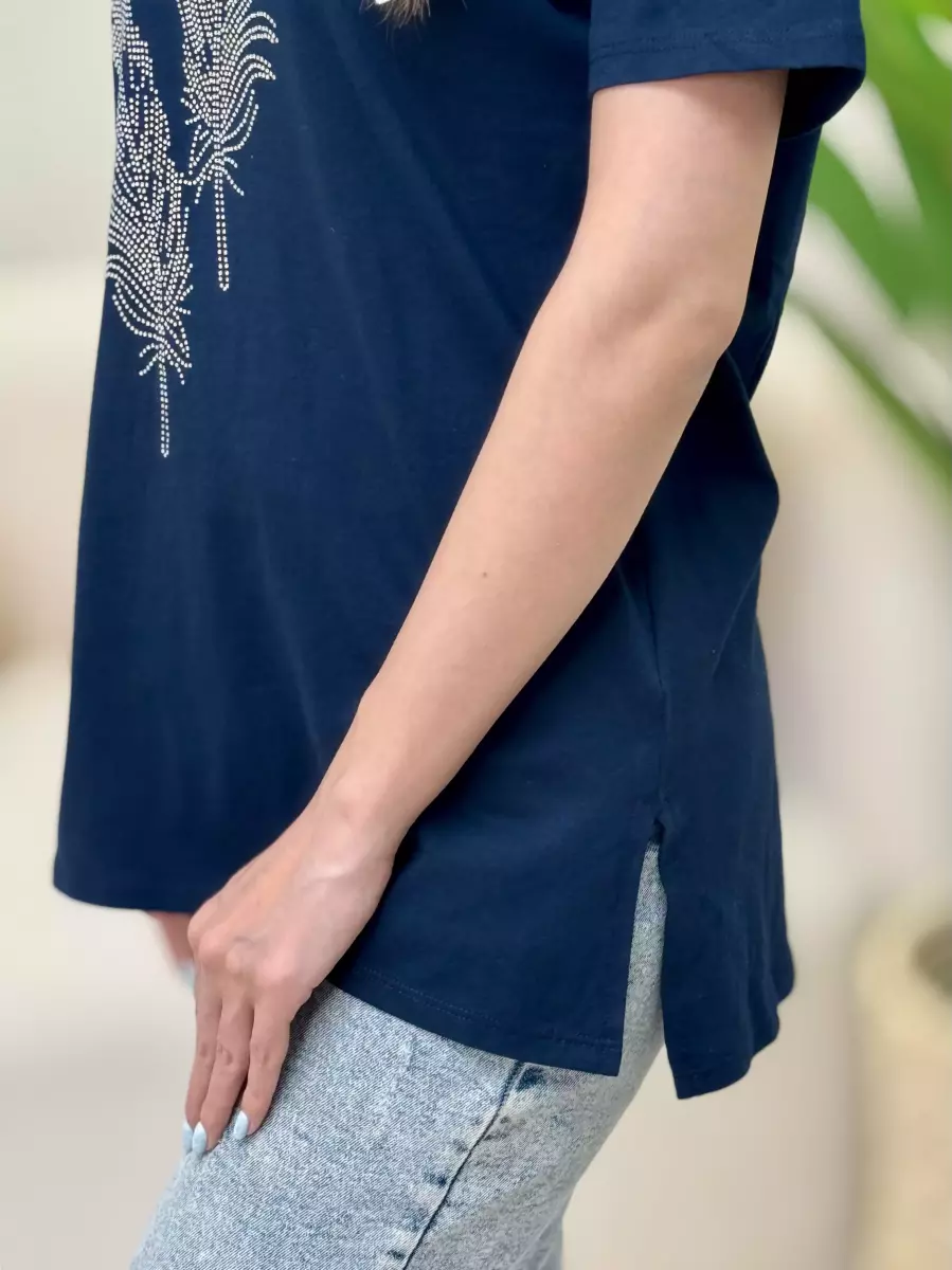 تیشرت سرمه ای نگین دار