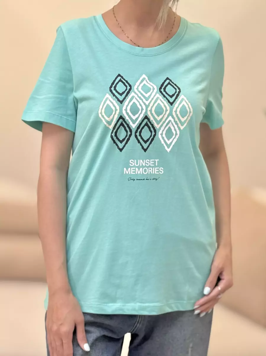 تیشرت طرح لوزی (سفید-سبز آبی)