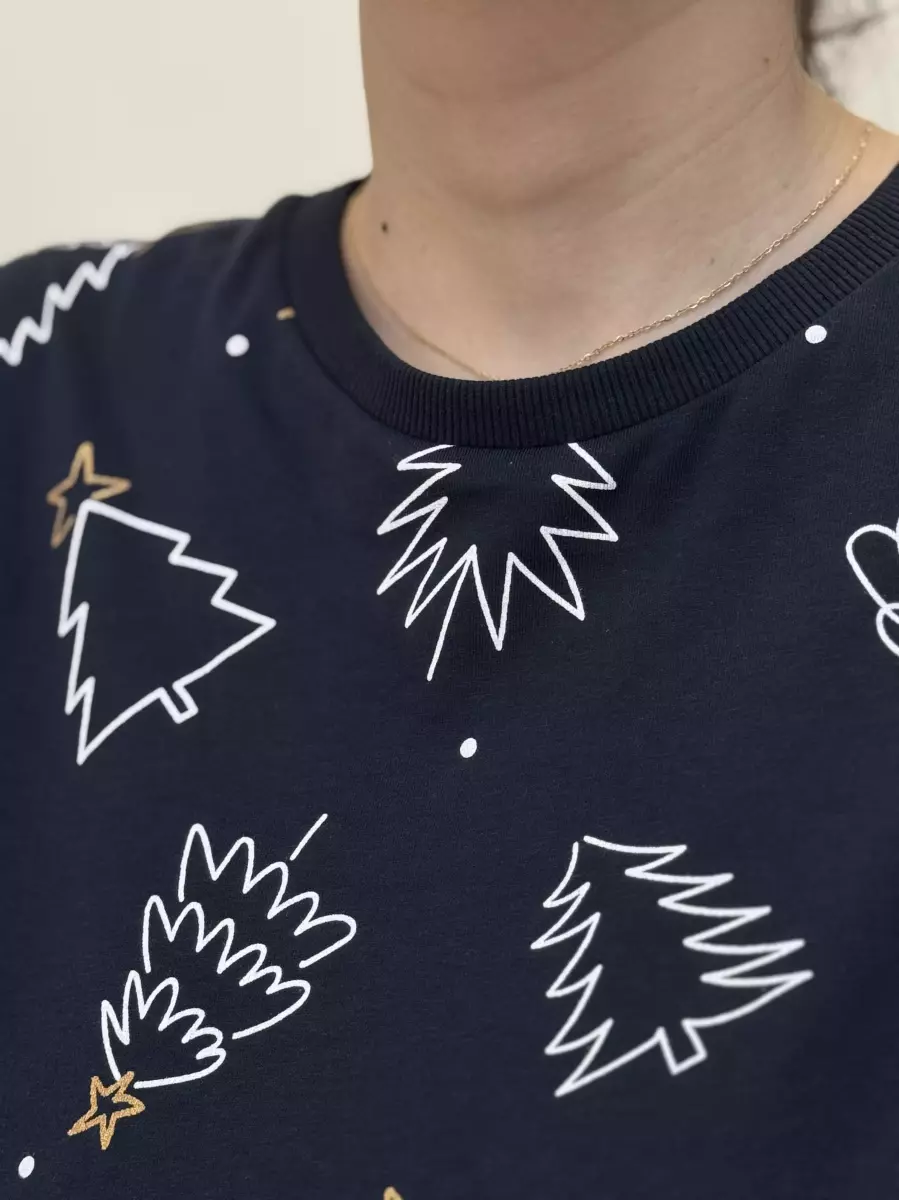 تیشرت آستین بلند سرمه ای طرحدار