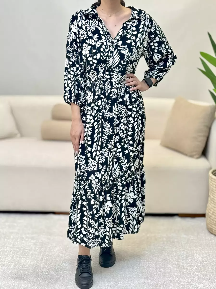 پیراهن آستین بلند مشکی طرحدار