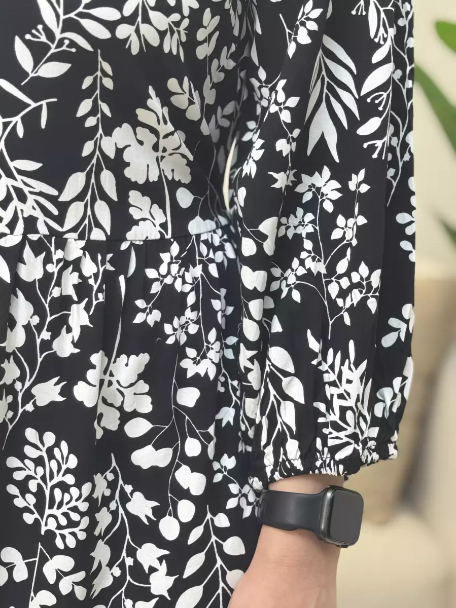 پیراهن آستین بلند مشکی طرحدار