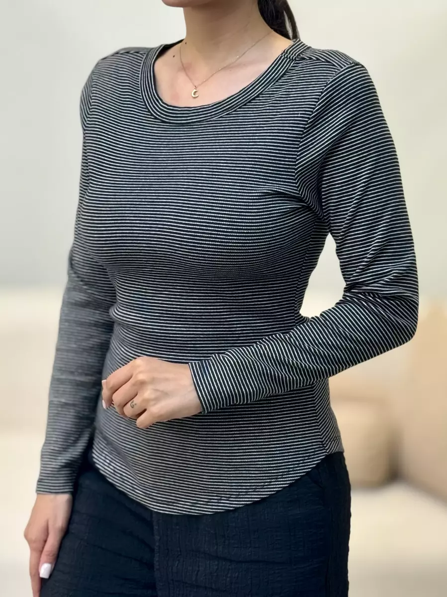 تیشرت آستین بلند راه راه (مشکی/عنابی/سفید)