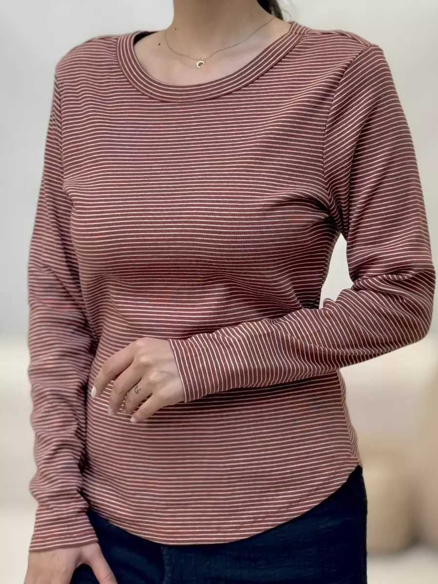 تیشرت آستین بلند راه راه (مشکی/عنابی/سفید)