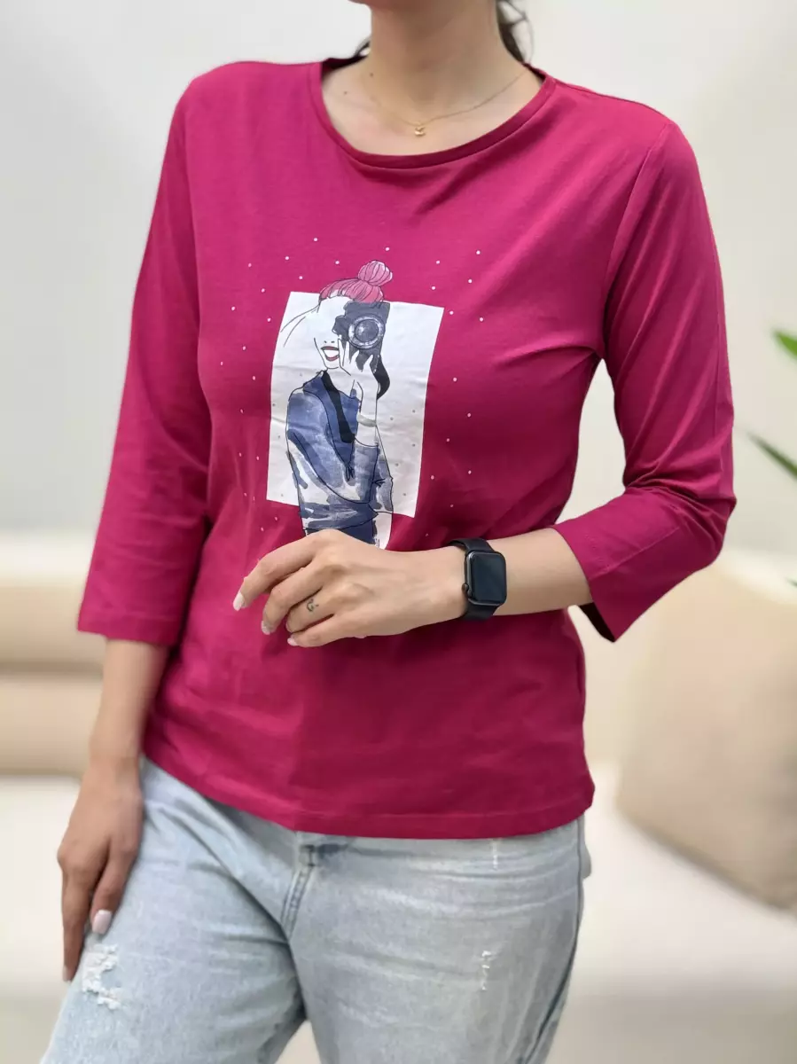 تیشرت آستین بلند(طرح دختر)2رنگ