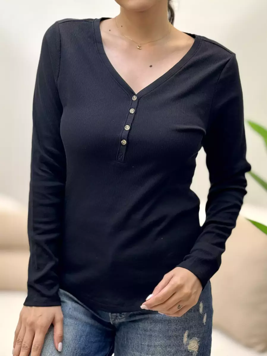 تیشرت آستین بلند جلو دکمه کبریتی