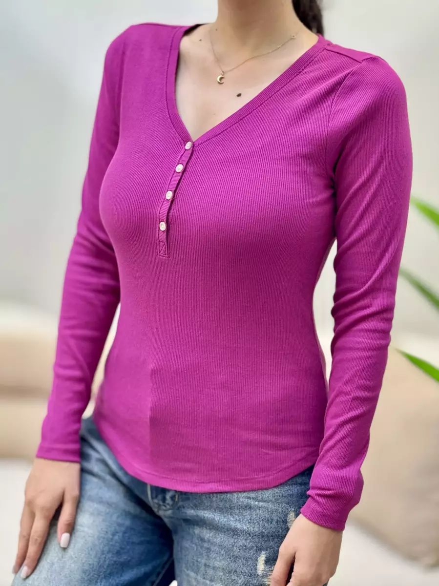 تیشرت آستین بلند جلو دکمه کبریتی