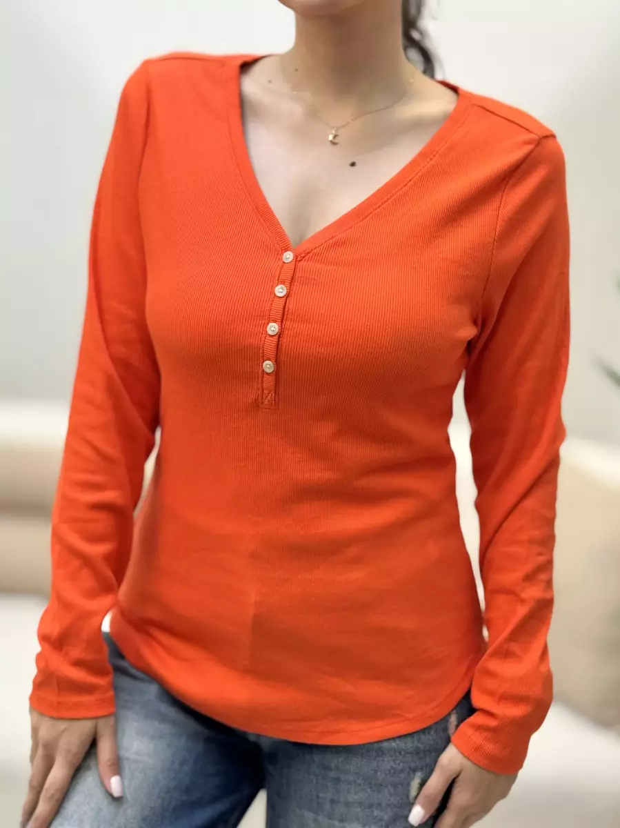 تیشرت آستین بلند جلو دکمه کبریتی