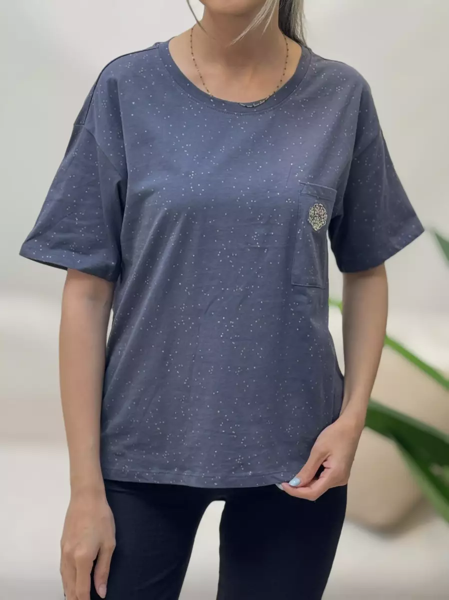 تیشرت طلاکوب طوسی تک جیب