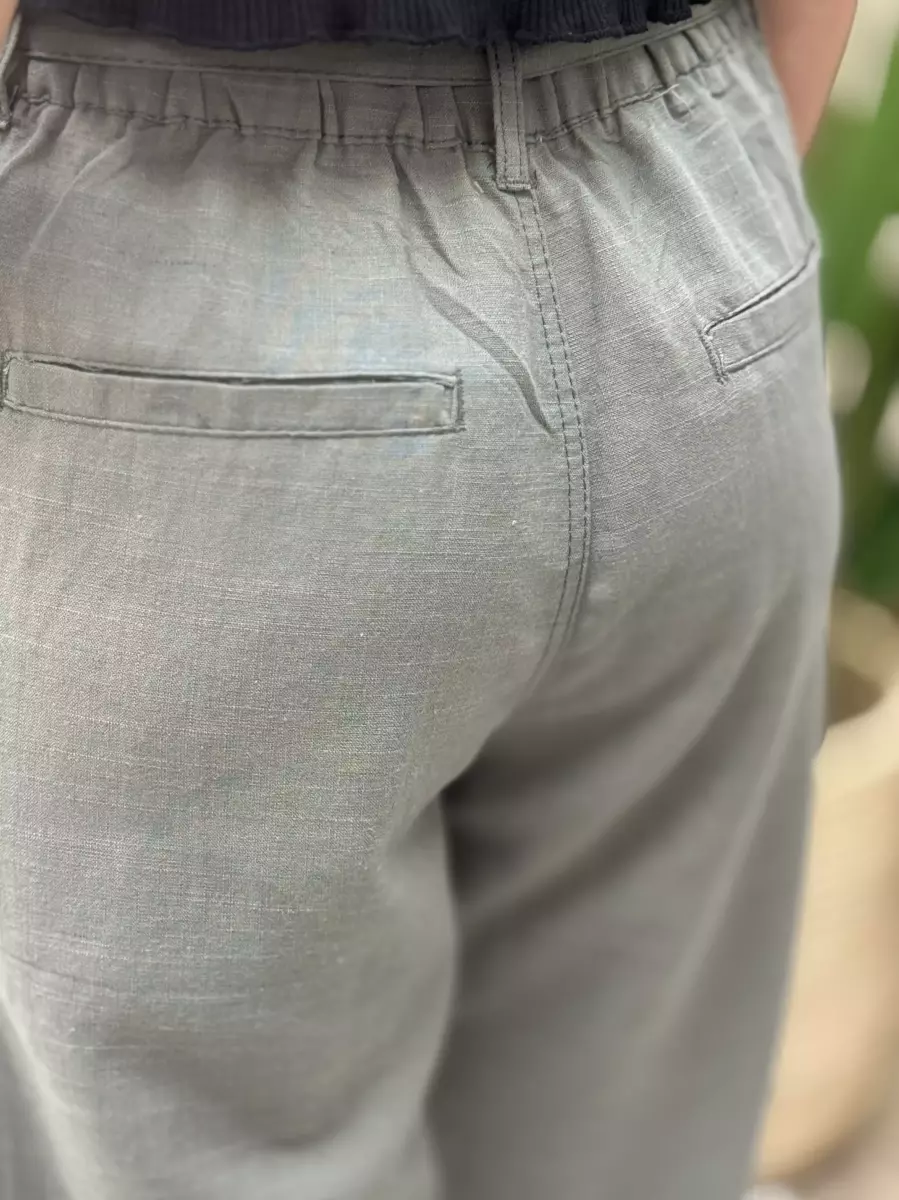 شلوار لینن سبز کمربنددار