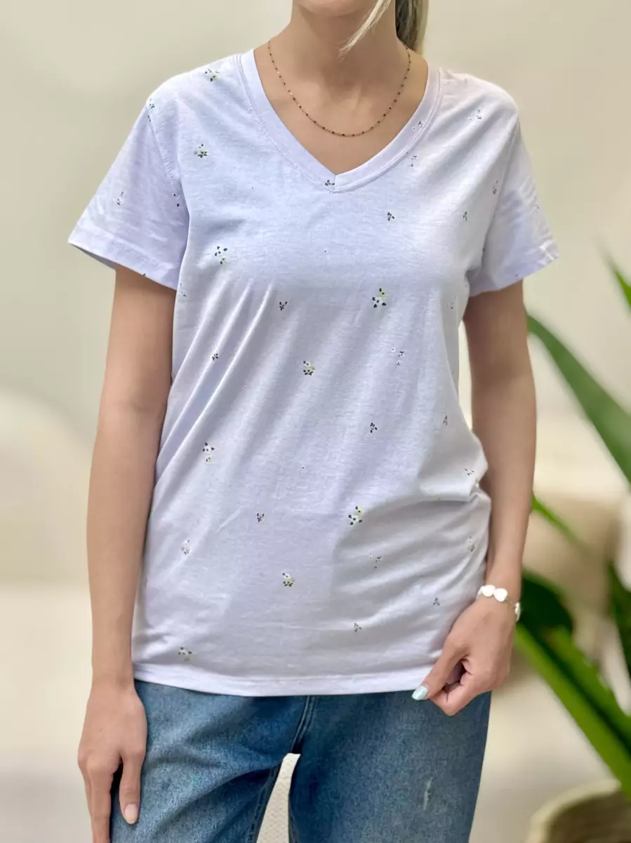 تیشرت یاسی گلدار