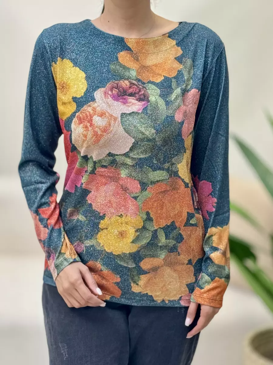 بلوز آستین بلند لمه گل دار