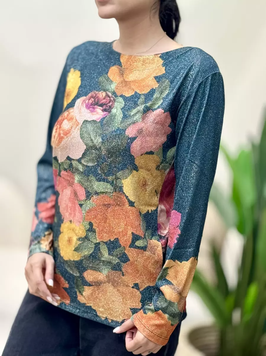 بلوز آستین بلند لمه گل دار