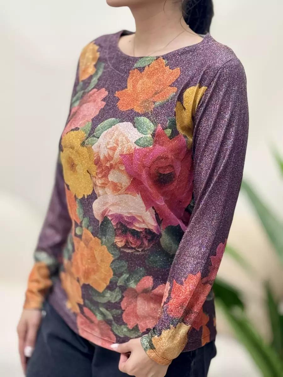 بلوز آستین بلند لمه گل دار