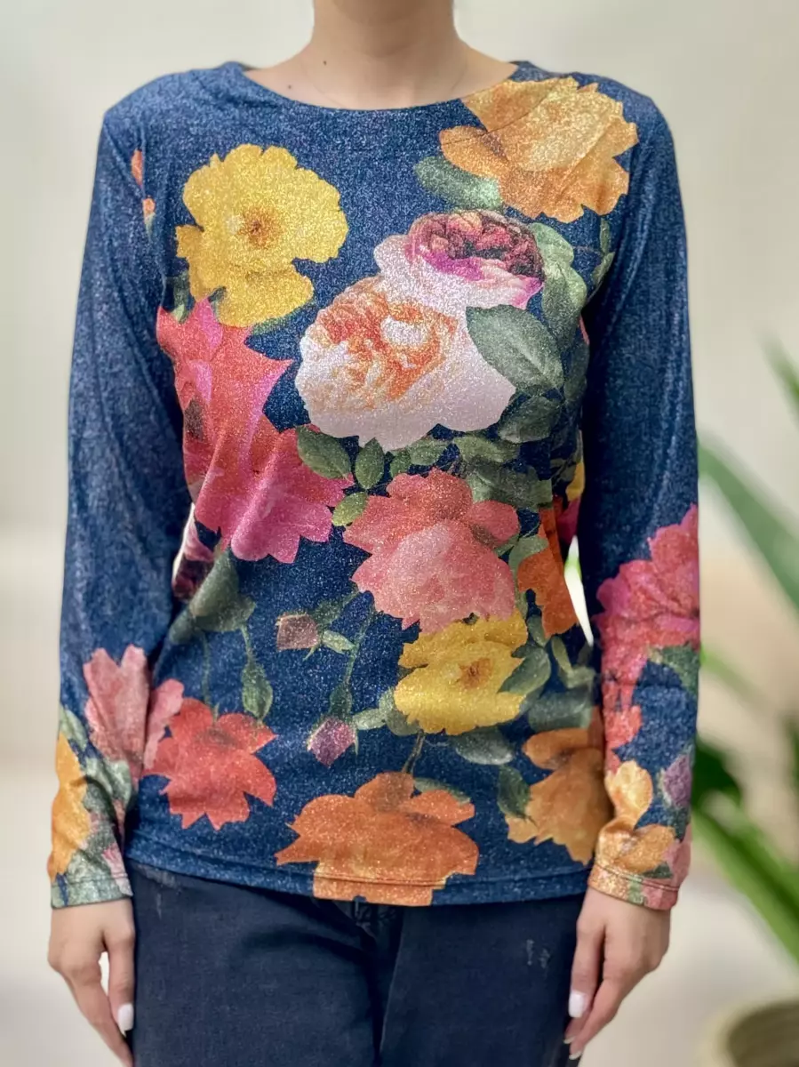 بلوز آستین بلند لمه گل دار