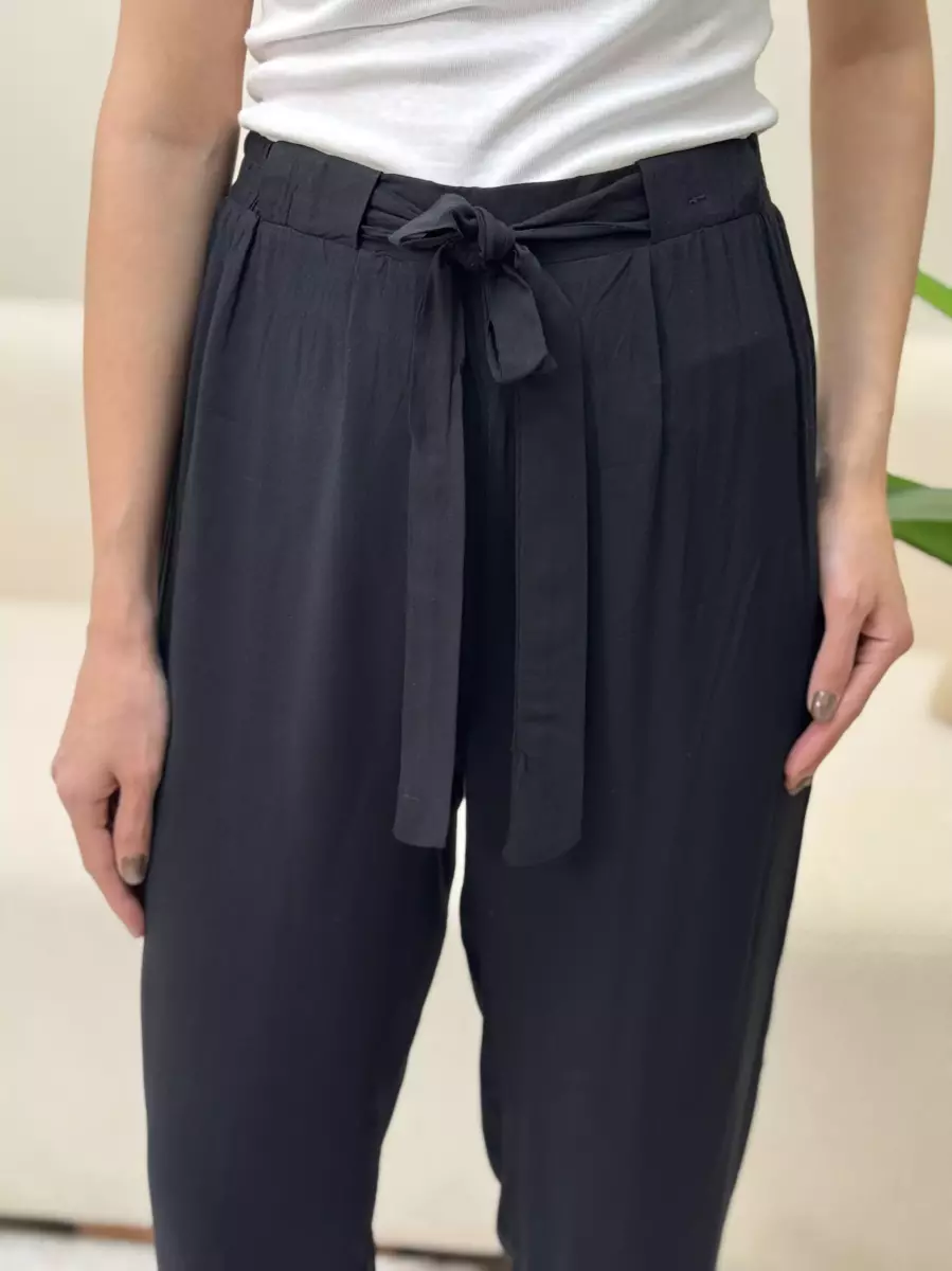 شلوارویسکوز مشکی کمردار