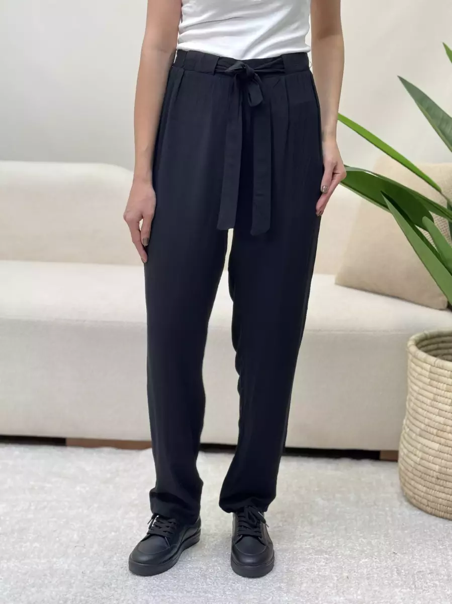 شلوارویسکوز مشکی کمردار