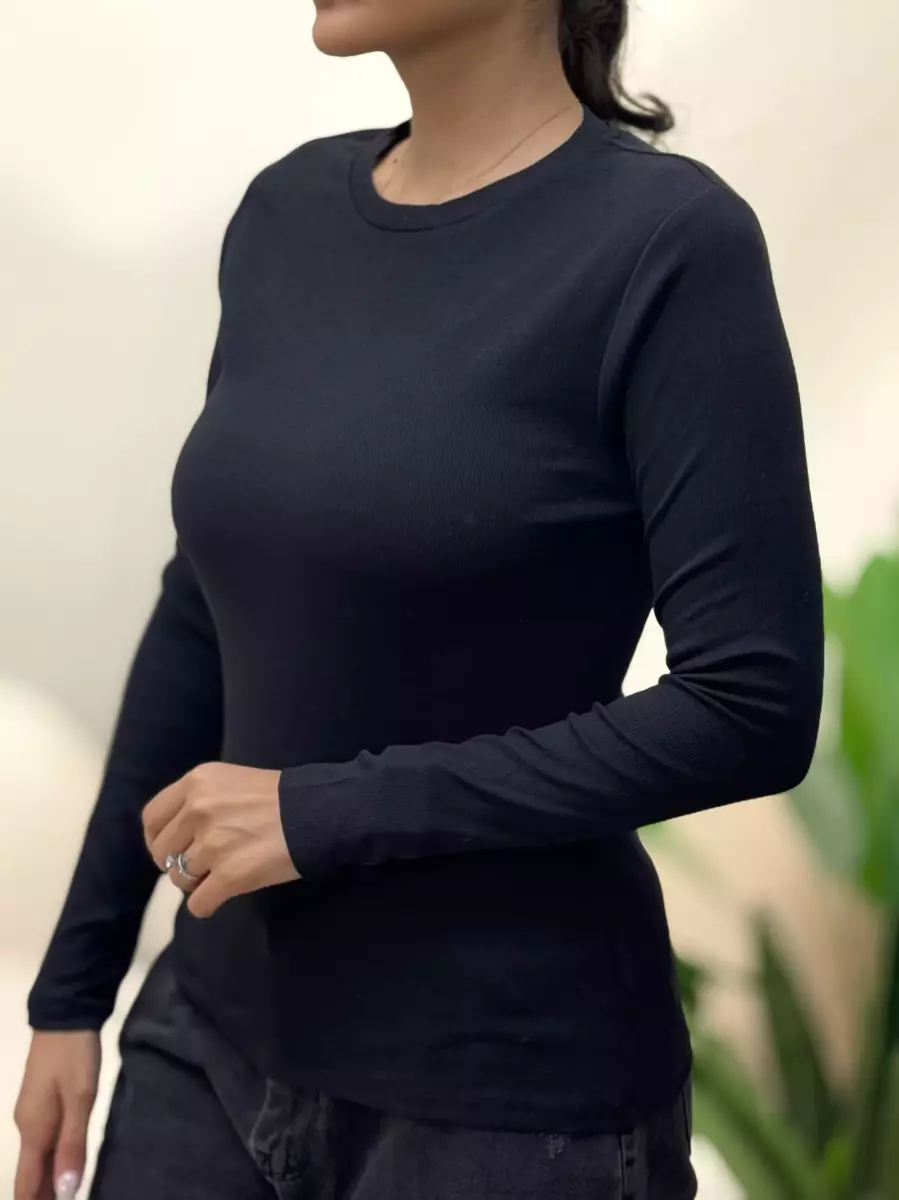 تیشرت آستین بلند کبریتی یقه گرد