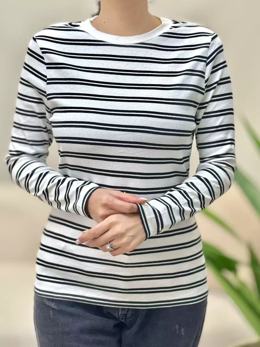 تیشرت آستین بلند کبریتی یقه گرد